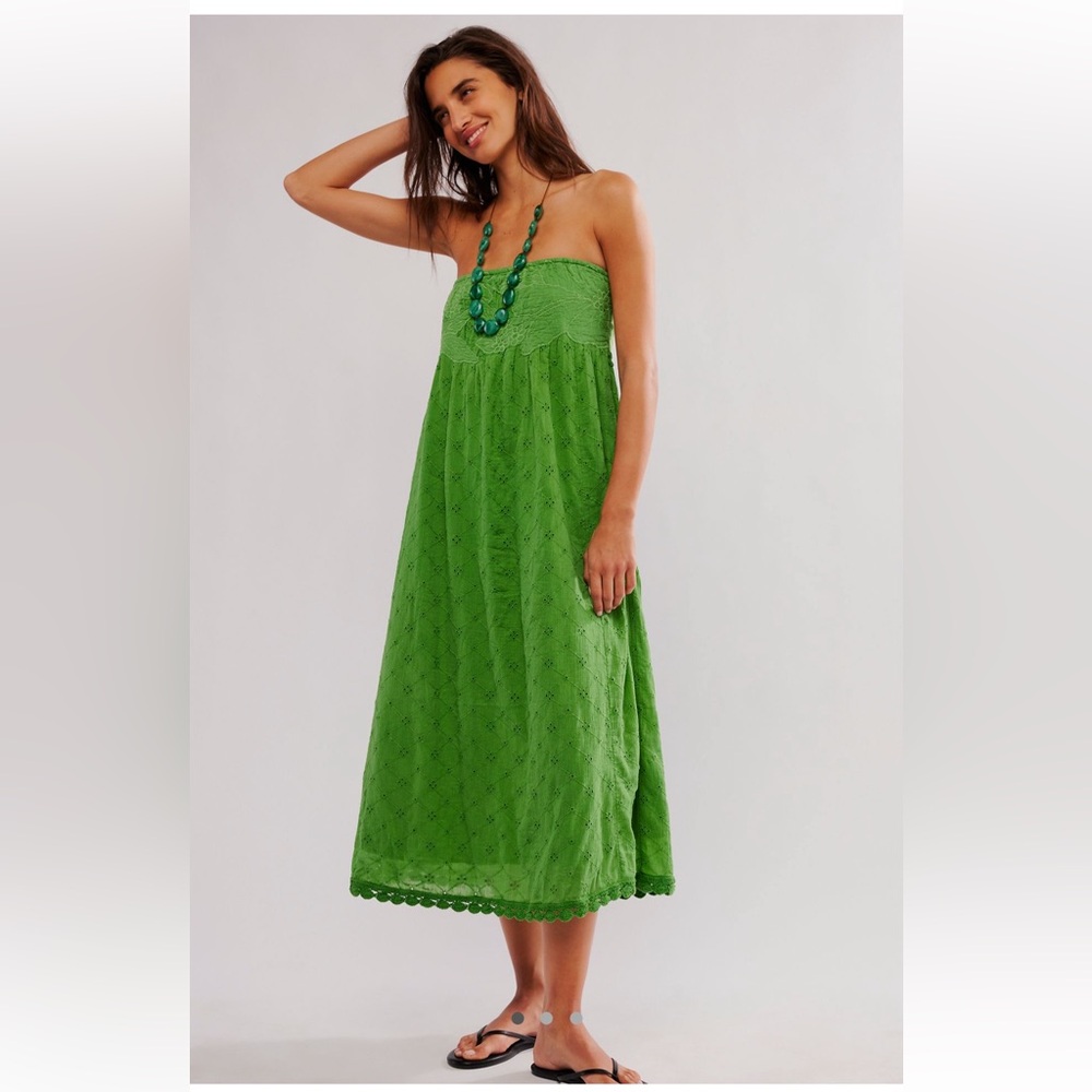 Free People Green Strapless Midi Dress